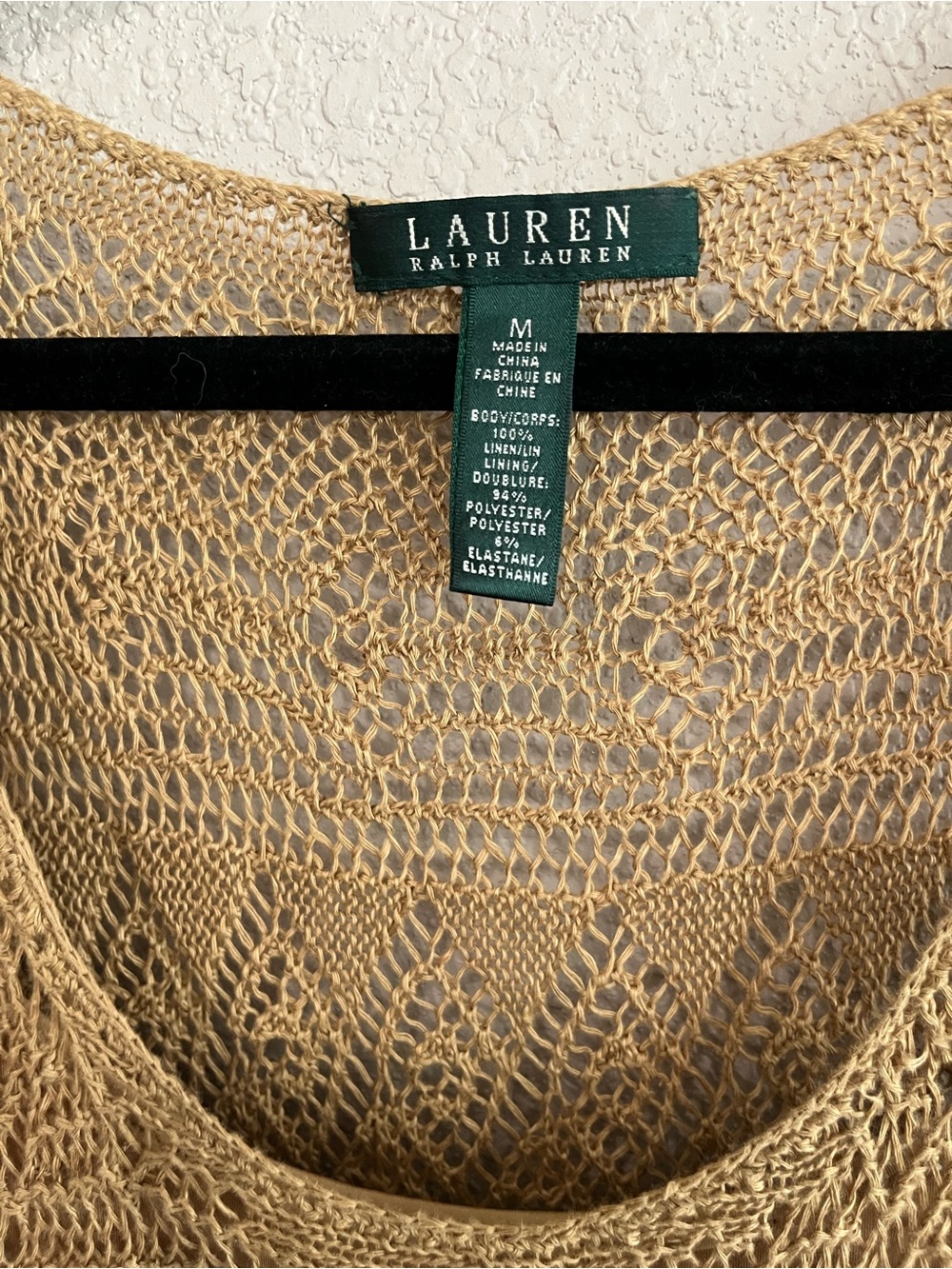 Lauren Ralph Lauren Linen Crochet Fringe Lined Midi Dress Tan Medium - Picture 6 of 13